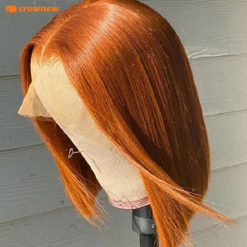 Parrucca di capelli umani color zenzero # Parrucca Bob Liscia Colorata 350, 100% Capelli Umani, con Frontale in Pizzo HD 13x4 Pre-Strappato