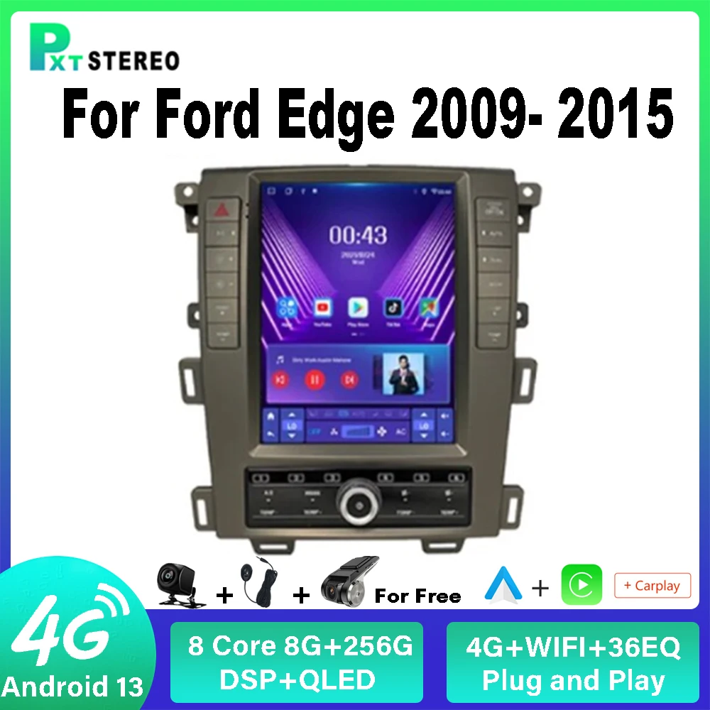

Pxton Car Radio For Ford Edge 2009- 2015 Carplay Android Auto Tesla Screen Android 13 Stereo Multimedia Player 4G WIFI 8+256