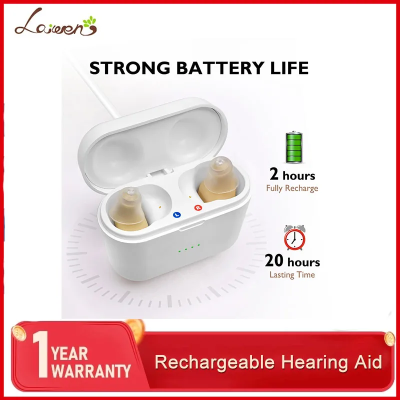 Invisible Hearing Aid Rechargeable Mini In Ear Intelligent Hearing Aids Adjustable Tone Sound
