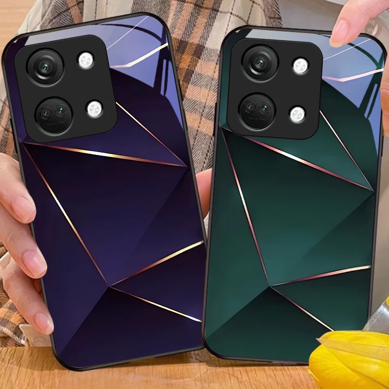 Geometric Prism Black Tempered Glass Hard Shell Phone Case