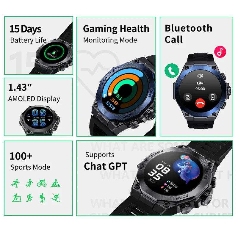 [World Premiere] Black Shark S1 Pro Global Version Smartwatch 1.43\'\' AMOLED Screen 100+ Sport Modes Sleep Monitoring Smart Watch