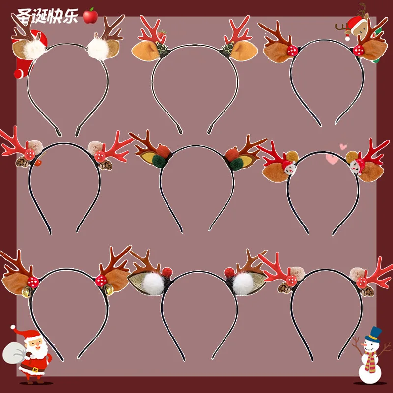 Christmas Reindeer Antlers Horn Flower Headband Clasp Headwear for Kids Adult New Year Party Halloween Cosplay hair accessories hair headband deer ears headgear