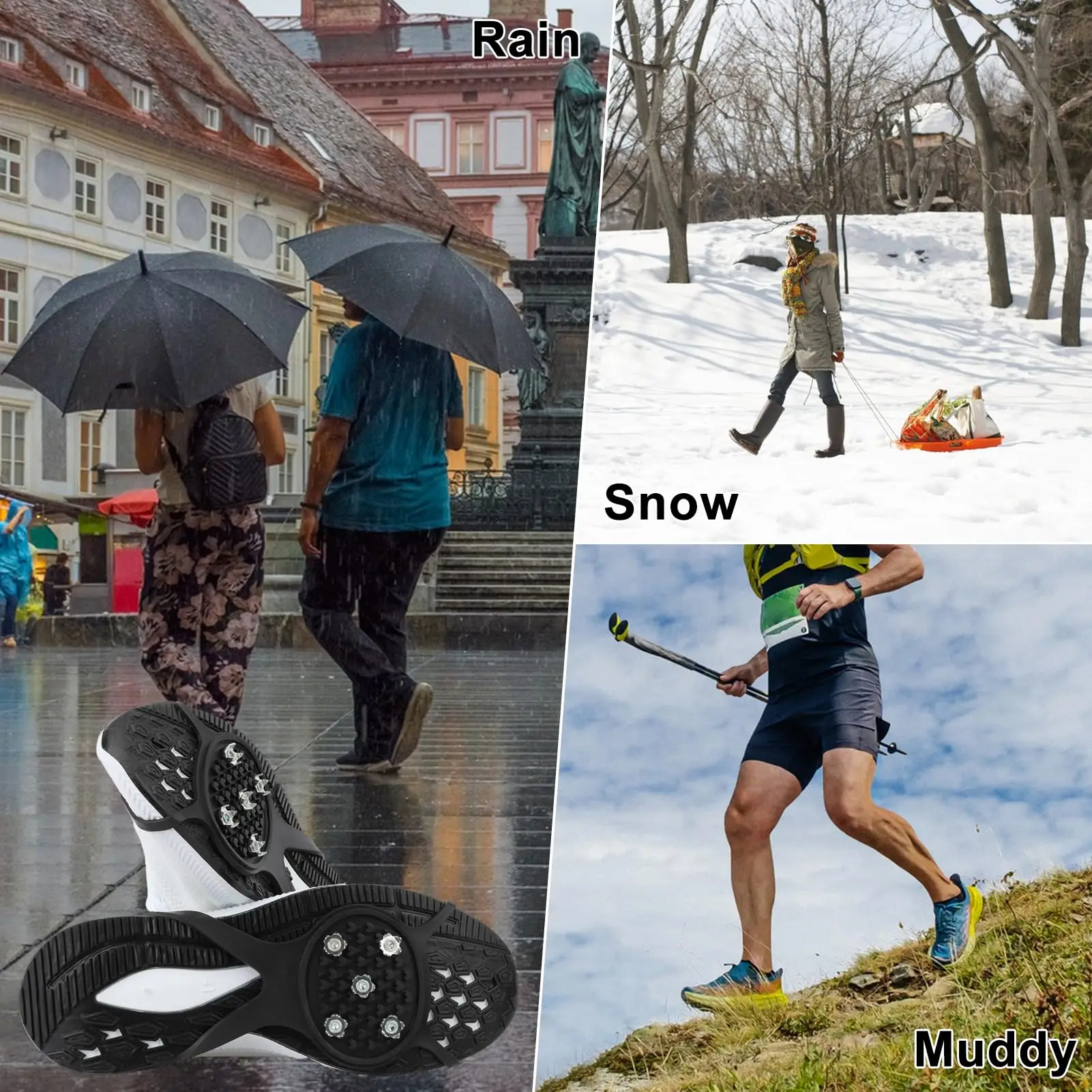 3 Pairs of Ice Claw Shoe Covers for Outdoor Ice Claw Snow Non-slip Shoe Covers Snow Non-slip Climbing Mountaineering shoe covers
