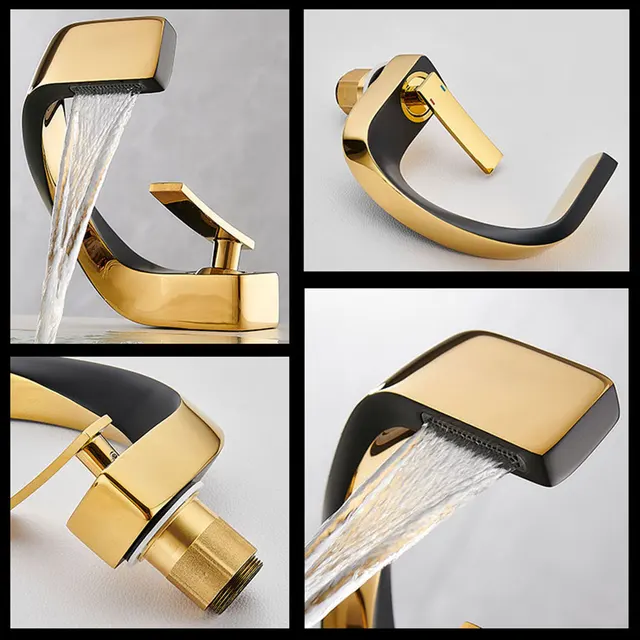 ห้องน้ําดาดฟ้าติดตั้งก๊อกน้ําอ่างล้างหน้าสีดําอ่างล้างจานแตะเดี่ยวหลุมน้ําแตะร้อนและเย็น mitigeur salle de bain ก๊อกน้ําผสม 5