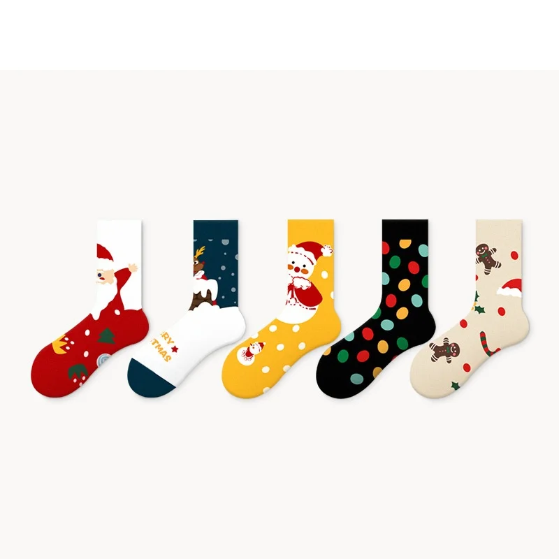 

Christmas socks female tube socks original socks ins tide couple gift box autumn and winter cute illustration stockings