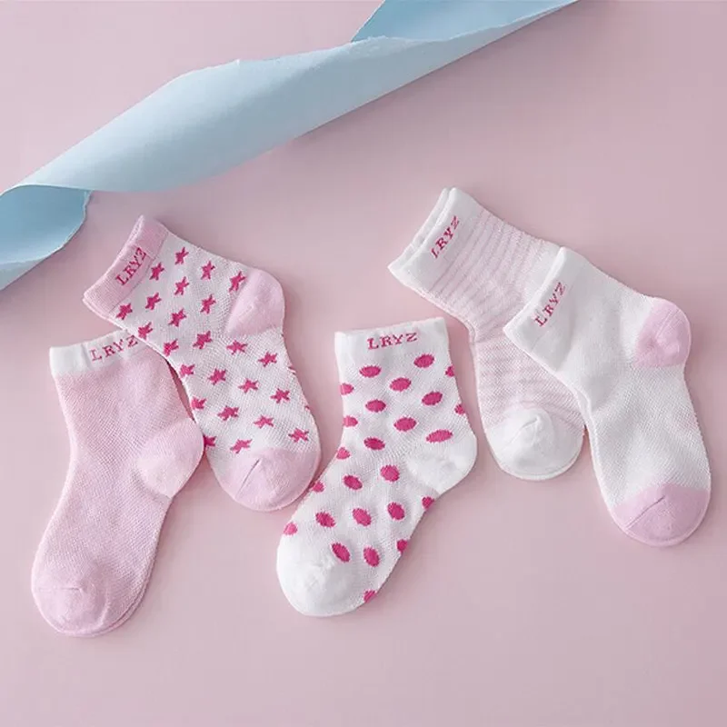 5 Pair=10PCS/lot New Dot Kids Socks Summer Thin Comfortable Breathable Cotton Fashion Baby Toddler Girls for 0~6 Year