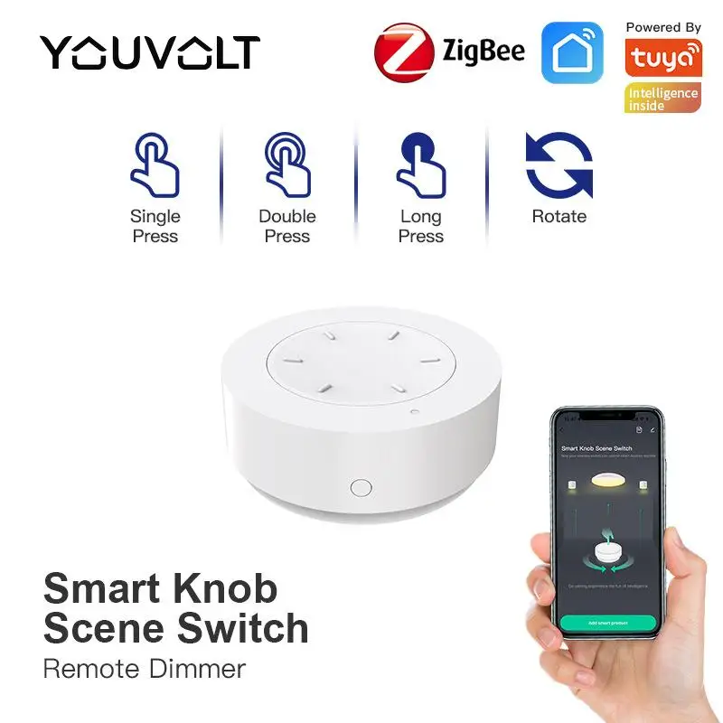 

Умная Беспроводная кнопка регулировки вращения Tuya, переключатель Zigbee, голосовое управление, телефон с дистанционным управлением