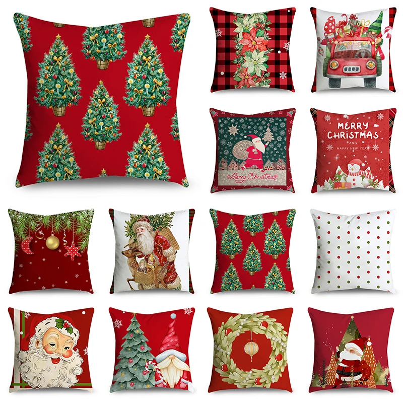 

Merry Christmas Throw Pillow Covers 40/45/50cm Christmas Tree Santa With Presents Flowers Throw Pillow Case for Sofa Home Decor