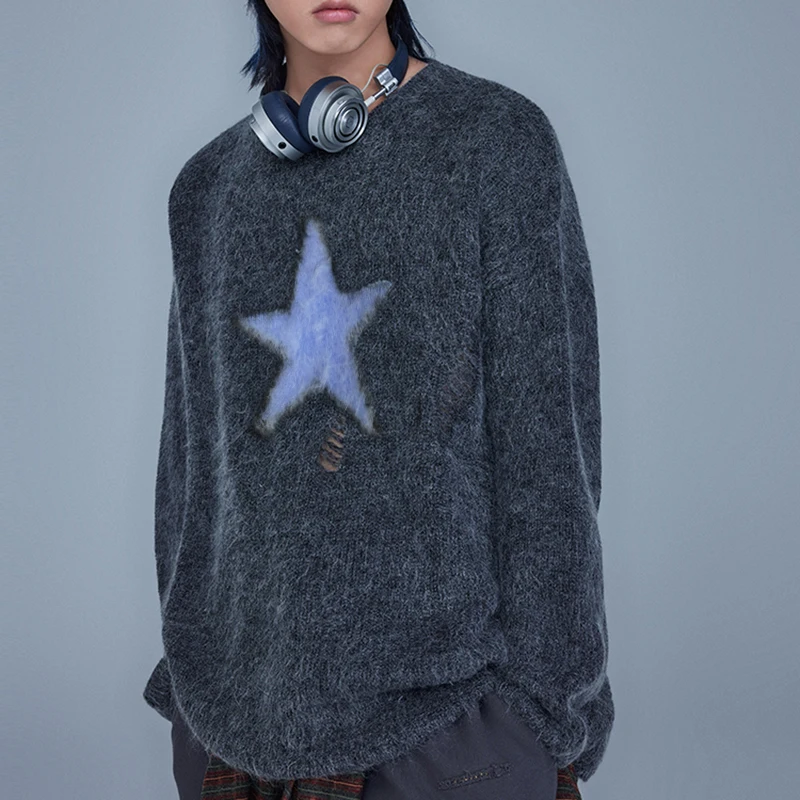 Y2k Clothes Men Oversized Star Sweater Black Loose Grey Women Vintage Retro  Knitted Sweater 2022 Autumn Cotton Pullover Unisex - Pullovers - AliExpress
