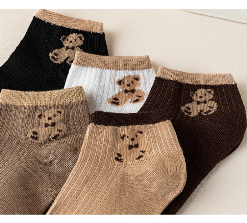 Cute Teddy Bear Short Socks - Casual SpringSummer Boat Socks