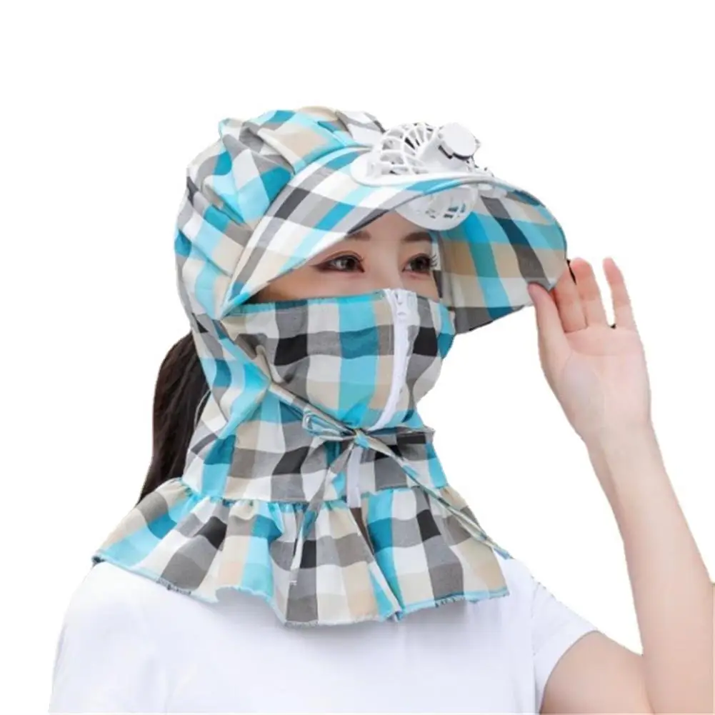 

Women Summer Plaid Sun Hats With Face Neck Protection Cap Wide Brim Anti-UV Outdoor Hiking Sunscreen Hat Ponytail Sun Visor Caps