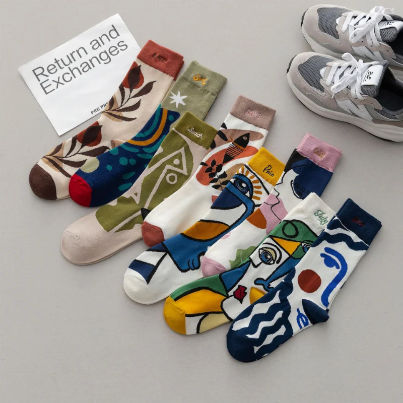 

Hot Dropshipping Funny Socks Picasso Painting Women's Socks Fun Socks Retro Van Gogh Funny Painting Socks Male Man Happy Socks