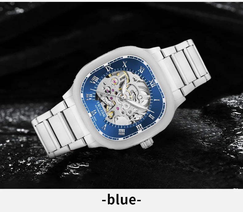 TEVISE New Automatic Watch Mechanical Movement Square Shape Case Skeleton Watch Luminous Fashion Gift