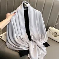 90*180cm Fashion Luxury Solid Color Silk Scarf Women Soft Smooth Scarves Head Wrap Hijab Outdoors Muffler Long Shawl Beach Towel 4