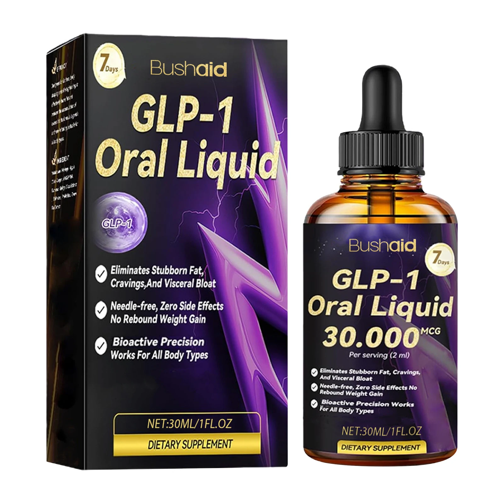 30ml GLP-1 Oral Liquid GLP 1 Peptide Complex Serum Weight Loss Supplements Natural Advanced Body Care Liquids Drops For Women