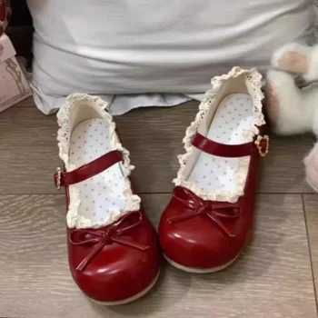 Women's Fashion Single Shoes Spring New Round Head Shallow Mouth Butterfly Knot Metal Buckle Soft Sole Non-slip Flat Shoes 1