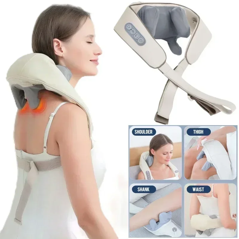 Electric Shoulder Kneading Massage Shawl Automatic Neck Back Massager Wireless Back Muscle Trapezius Relaxing Massage Pillow