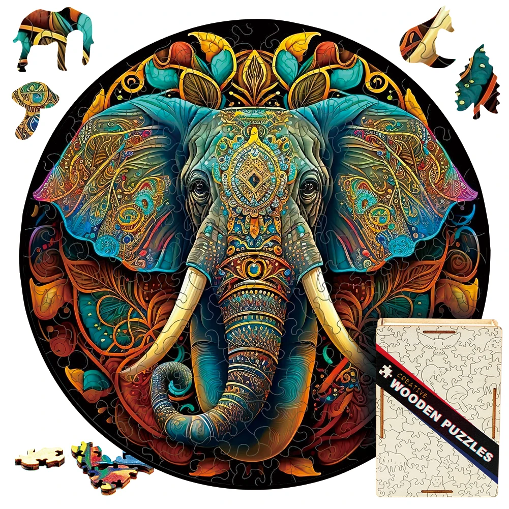 

Animal Wooden Puzzle Toys Mandala Elephant Jigsaw Puzzles Cool Games For Children 3D Wood Puzzle IQ Games For Adults Creative