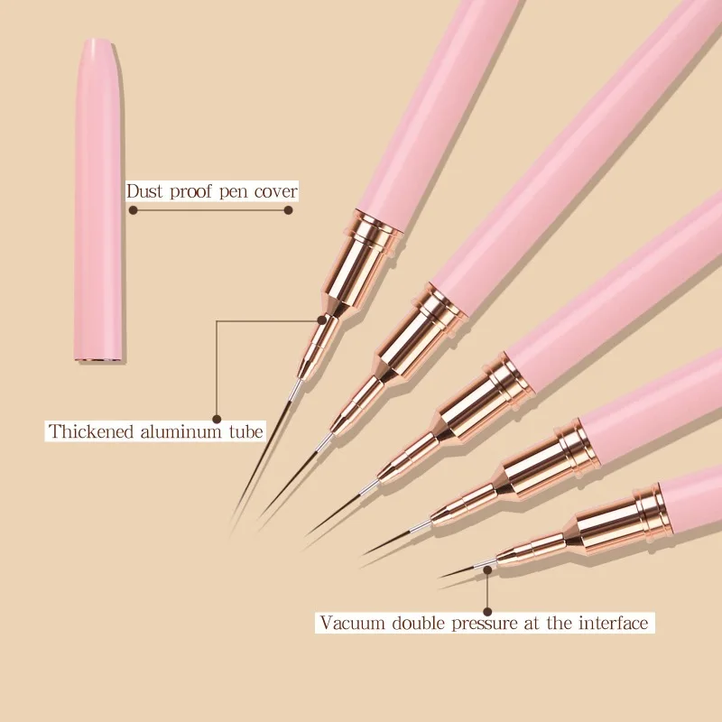 Nail Art Liner Brushes Set Elongated Lines Striping Drawing UV Gel Painting Nail Design Pen Professional Manicure Tool 5 Pcs