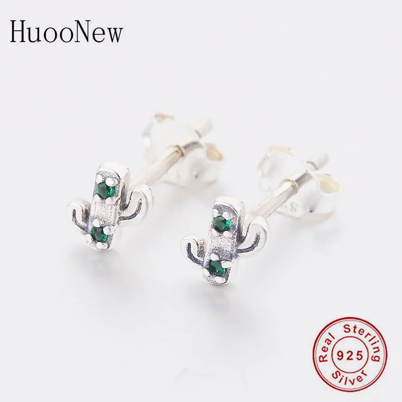100% 925 Argento Piccola Pianta Cactus Mix Verde Cubic Zirconia Orecchini Brincos Per Le Donne Minimalista D'Oreille Piercing 2020