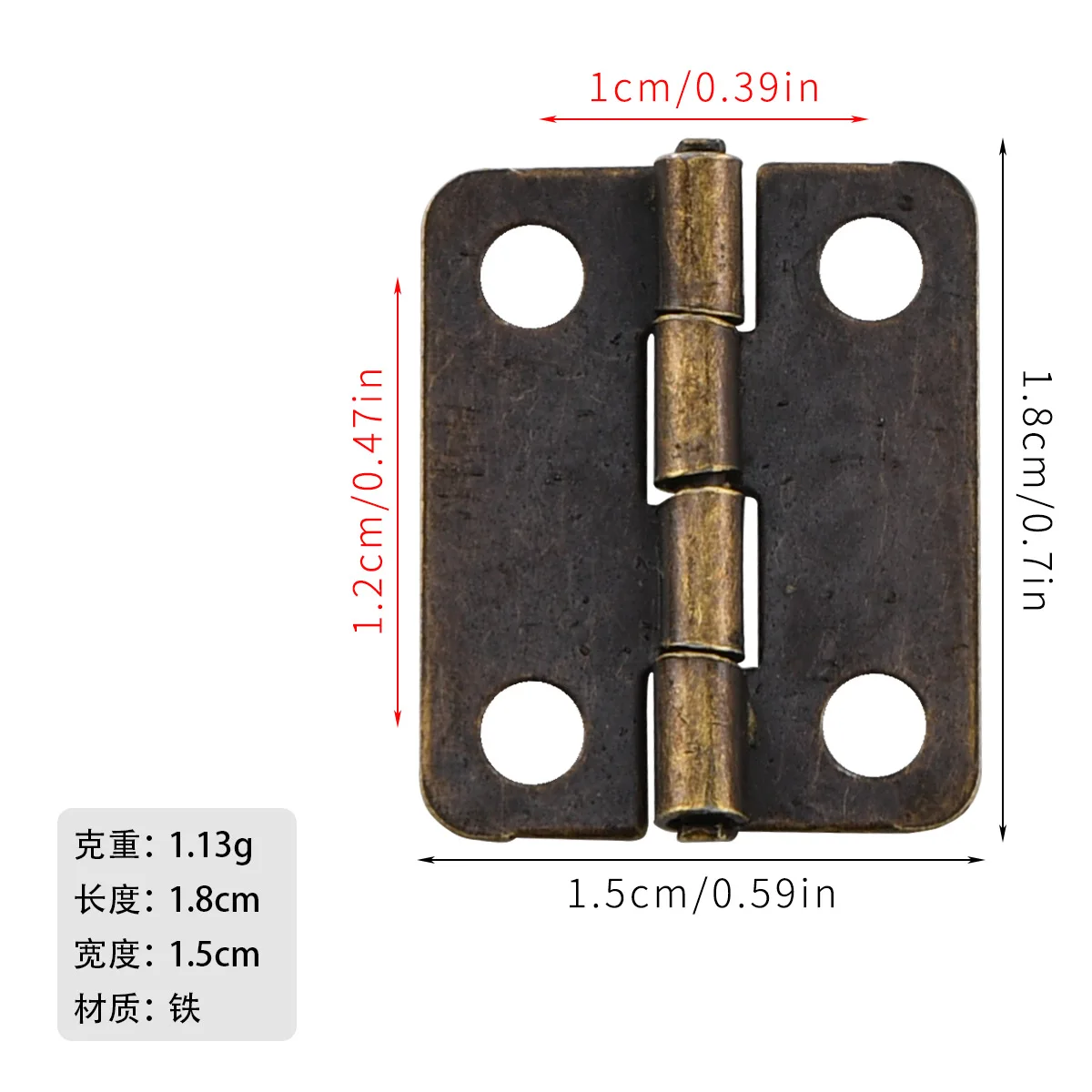 New Chinese 6-point fillet antique bronze iron flat hinge wooden box hinge packaging 18*15mm