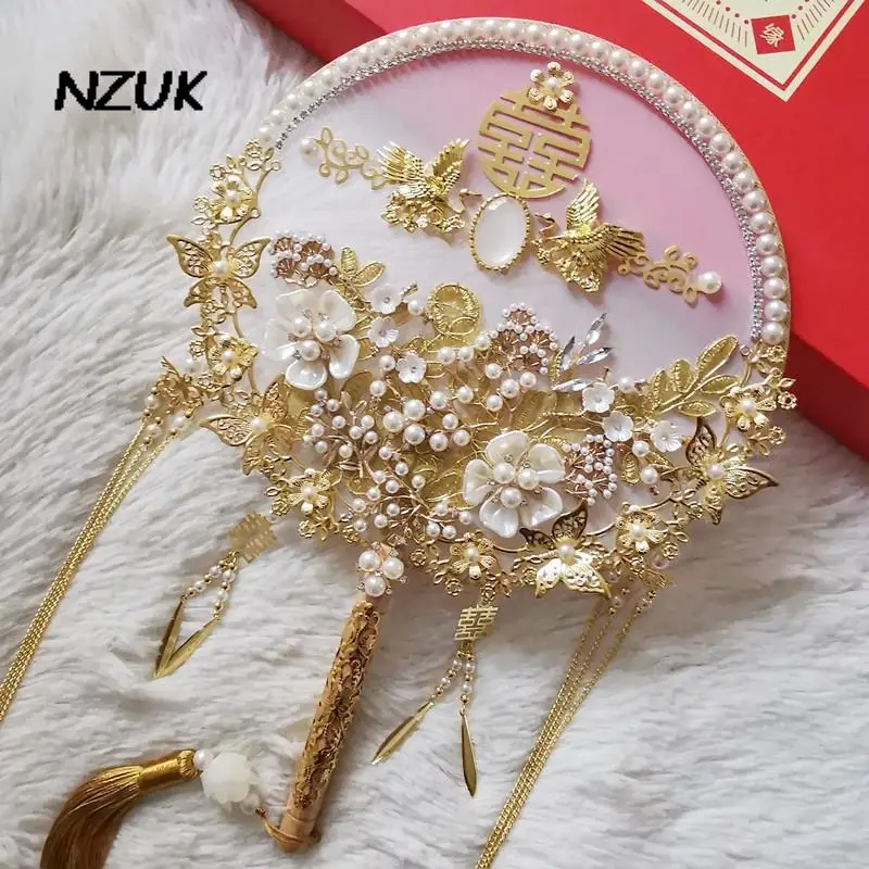 

NZUK Chinese Style Bridal Hand Bouquet Fan Metel Gold Hanfu Photograph Dance Party Decoration Mariage hochzeit blumen
