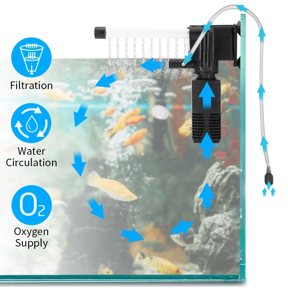 3 in 1 Oxygen Filter Aquarium Silent Aeration Pump Fish Tank Filter Oxygen Submersible Water Purifier Aquarium Pump aquarium filter fish tank oxygen pump aquarium water pump