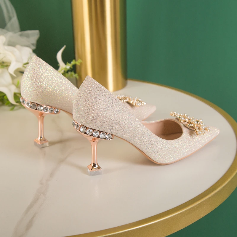 Spring Casual Wedding Bride Rhinestone Gold Fashion High Heels