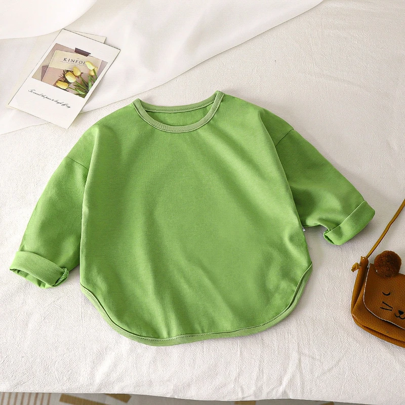 INS Baby girls Basic Tee Long Sleeve T-shirts Pure Cotton child Girl Tops Kids T-shirt Cotton Spring Tee Shirts  Boy Clothes
