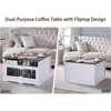 Square Coffee Table, Farmhouse Coffee Tables for Living Room, Wood Coffee Table with Storage, White Coffee Table with Hidden 4