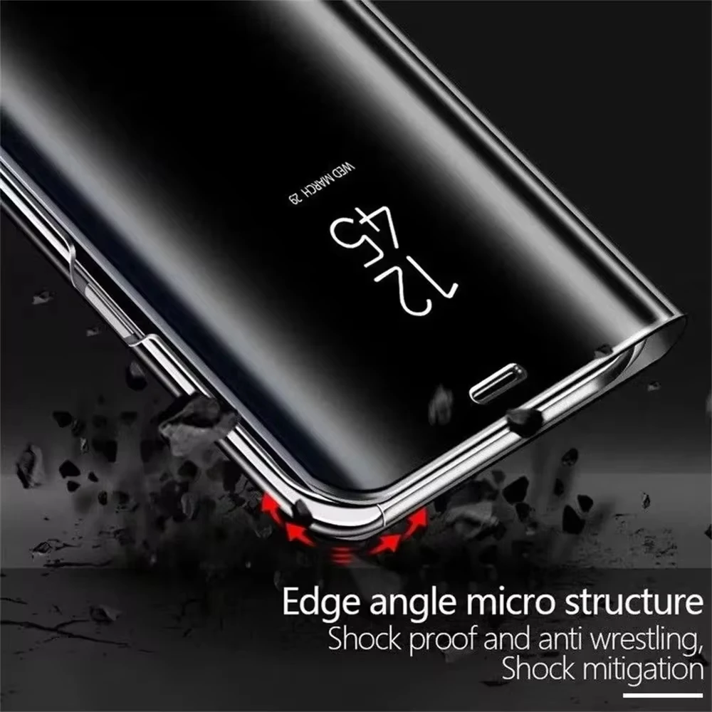 Elegant Leather Flip Kickstand Phone Case with Mirror Finish