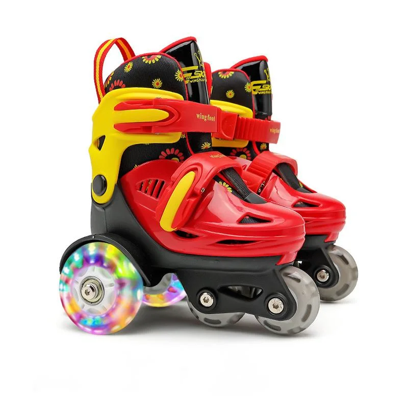Pattini per bambini pattini a rotelle in linea in PU ad alta elasticità pattini a rotelle a doppia fila per età 2-8 scarpe da pattinaggio per bambini taglia regolabile