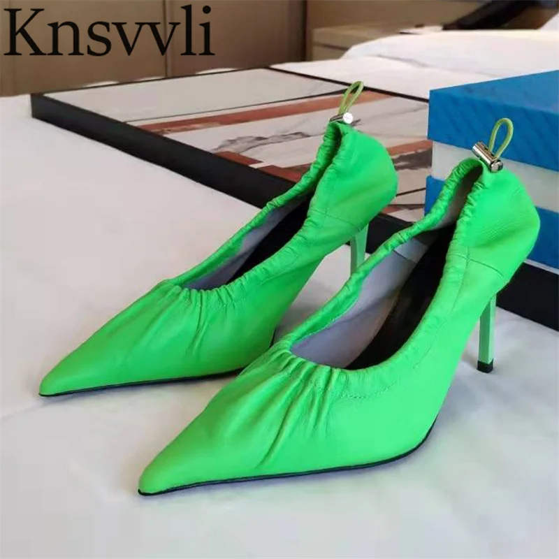 

Spring Thin Heels Shoes Women Pointy Toe Slingbacks Gladiator Pumps Woman Sexy Kitten Heel Slippers Genuine Leather Mules Lady