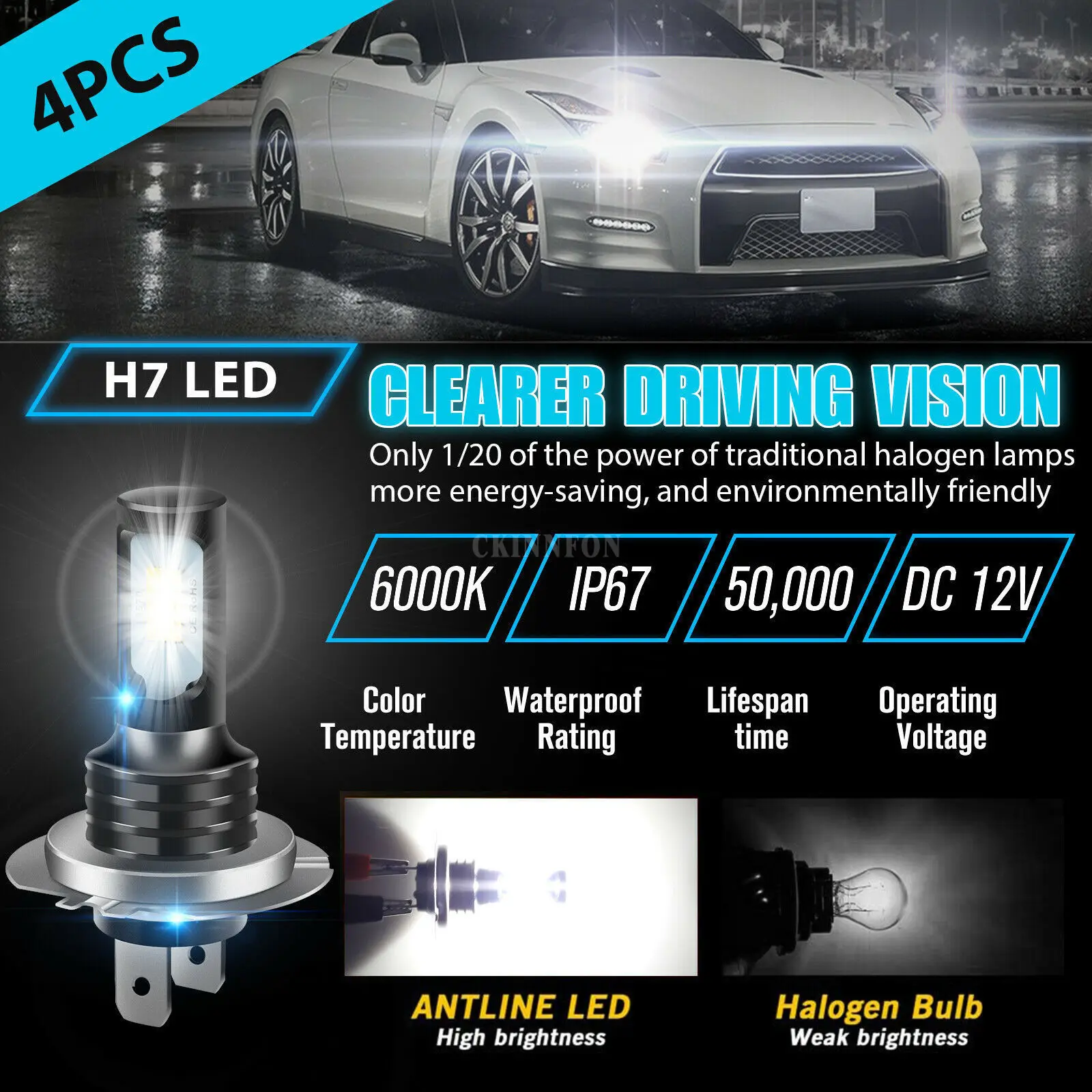 자동차 오토바이 LED 헤드라이트, CSP 3570, 80W, 자동차 디코더 안개등, 50 개/로트, H7