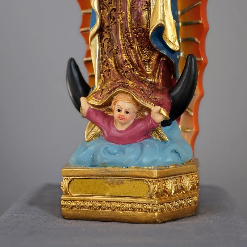 Handmade Painted Our Lady of Guadalupe Statue Figurine Catholic Sculpture Resin Home Office Religious Decoration Ornament Crafts Christian Statue Home Decor Items