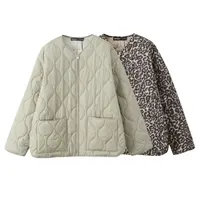Autumn/Winter New Product Fashion Casual Women's Round Neck Curled Edge Long Sleeve Zipper Cotton Jacket Coat