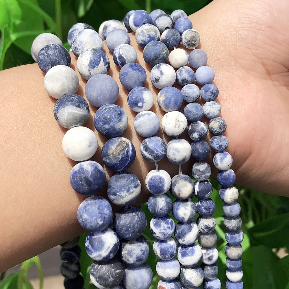 Perle Rotonde In Agata Blu Scuro 8 Mm - 46 Pezzi - Pietra Naturale Picture Jasper - Per Creazione Gioielli