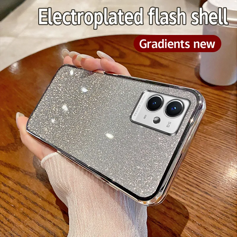 Shiny Glitter Plating Silicone Phone Case with Camera Lens Protection