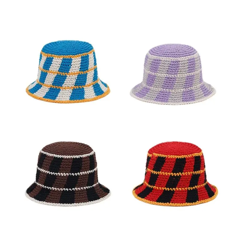 

2023 Autumn Winter Cotton Patchwork Warm Fisherman Hat Bucket Hat Outdoor Travel Sun Cap For Girl And Women 201