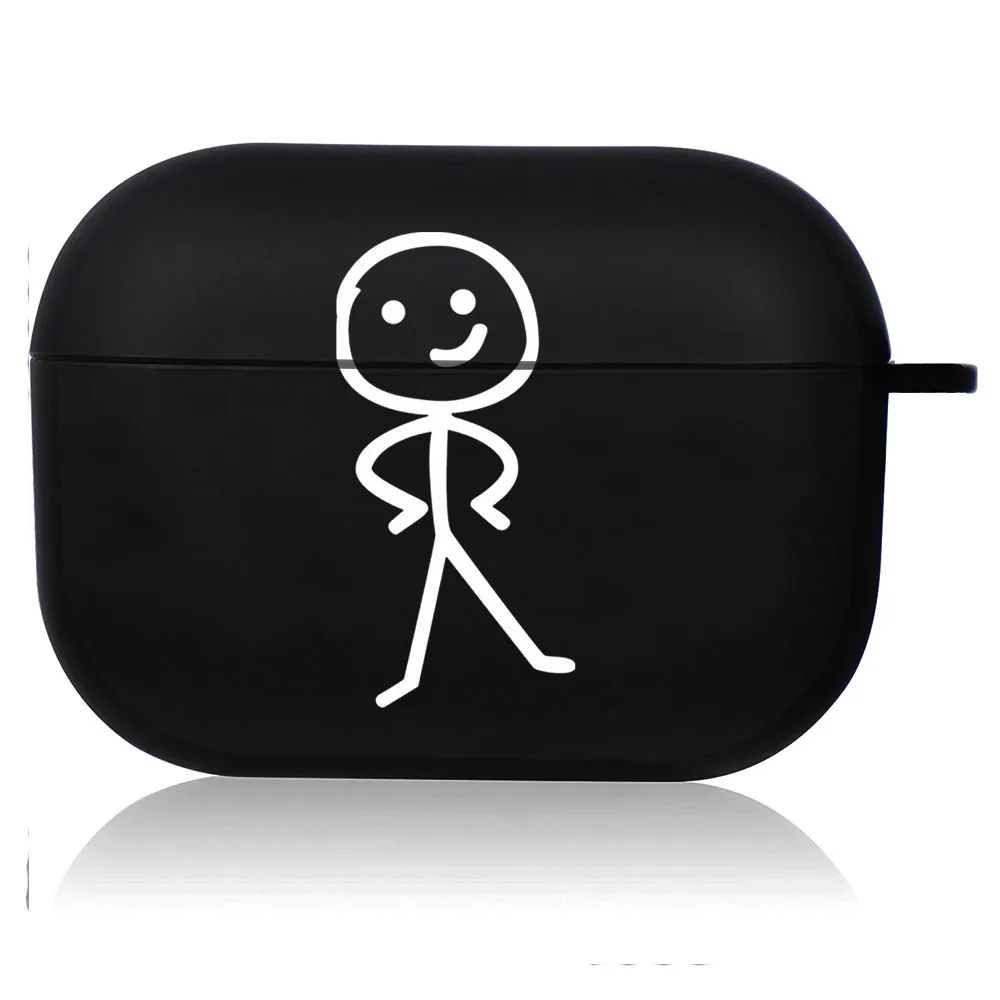 Creative Line Art Black Airpod Case - Cute Cartoon Design