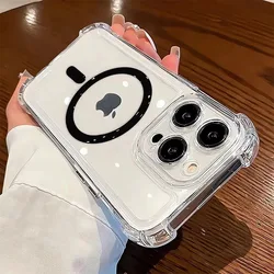 Armour Transparent Magnetic Phone Case with Reinforced Corners and Lens Protection Cover - iPhone 15 Plus (Black)