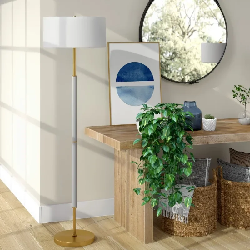 

Mid-Century Modern Metal Floor Lamp, Gray and Brass