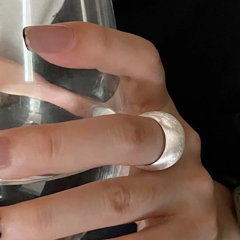 Silver Color Solid Matte Brushed Matt Chunky Satin Ring for Women Modern Minimalist Open Ring Jewelry Accessory