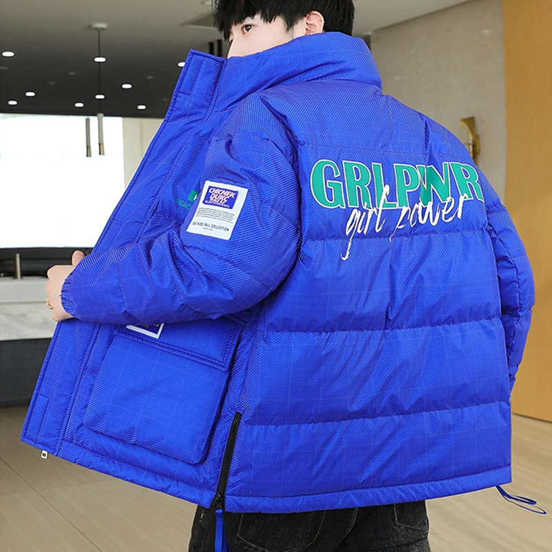 New 2023 Winter Men's Stand Collar Thicken Warm Parkas Casual Loose Cotton-Padded Jacket Clothes Youth Plus Size M-4XL Down Coat