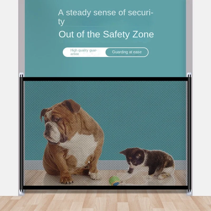 Anti-Cat Barrier with Mesh Panel-No Drill Adjustable Pet Gate for Indoor Dogs/Cats, Staircase & Doorway Safety Fence