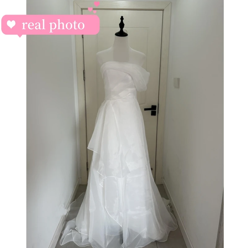 Customized New Simple Wedding Dresses For Women Sexy Strapless Bridal Dress With Small Train Elegant Long Sleeveless Vestidos 6
