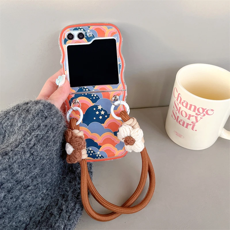 Arcobaleno Starry Clouds Peluche Diasy Flower Hand Straps Rope Soft Gel Custodia Antiurto Per Samsung Galaxy Z Flip 5 4 3 Cover