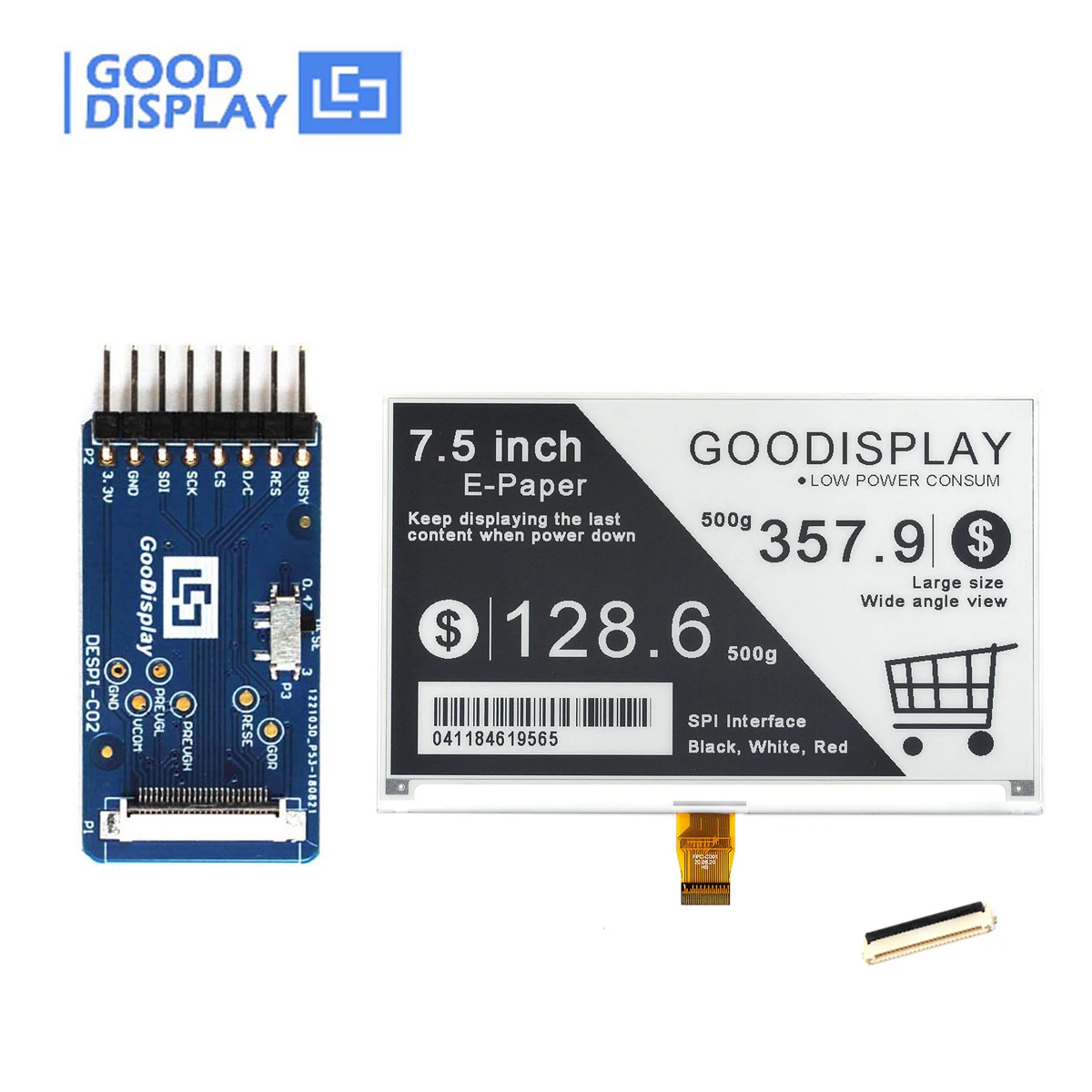 7.5 Inch Epaperdisplay 800x480 Paper Electronic Display With E-Ink HAT, GDEY075T7 with adapter board DESPI-C02