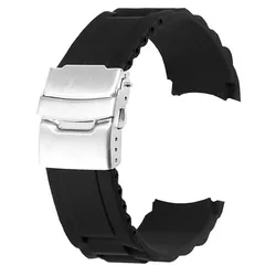 Curved Strap Silicone Wristband with Folding Buckle - Universal Fit - 26mm (Black)