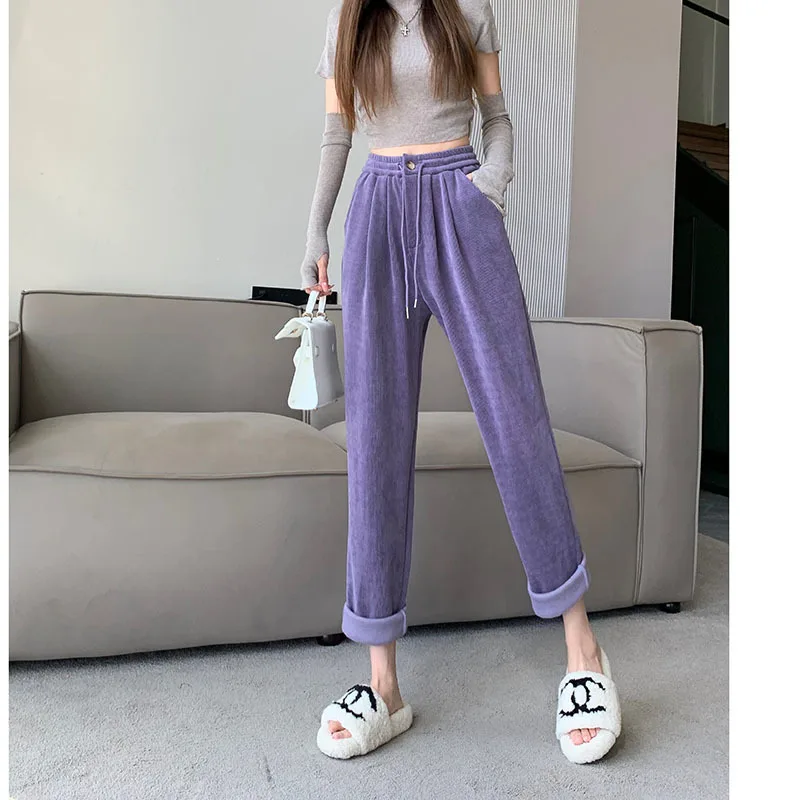 

Pants Women Harem Pants 2022 New Autumn Winter Elastic Loose Thick Warm Ankle-length Button Casual Long Pants Female